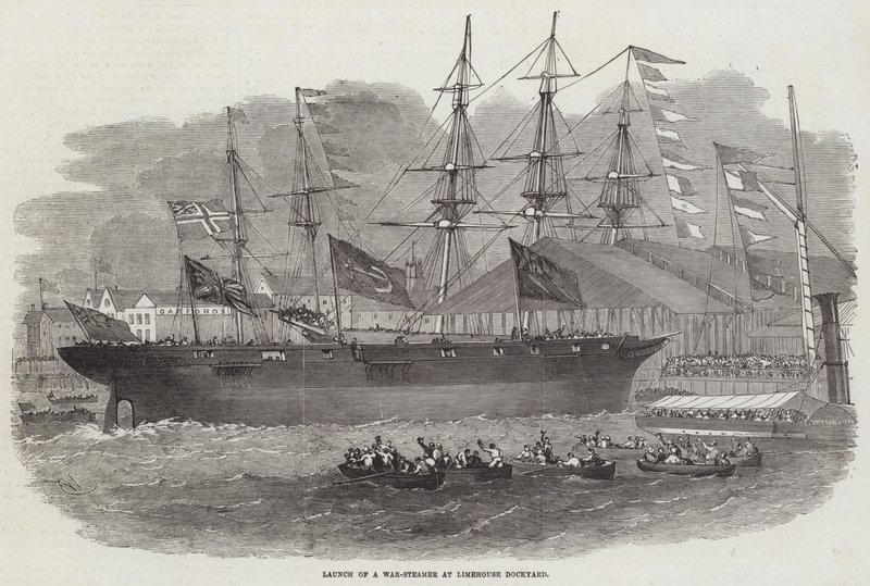 Lanzamiento de un vapor de guerra en el astillero de Limehouse de Edwin Weedon