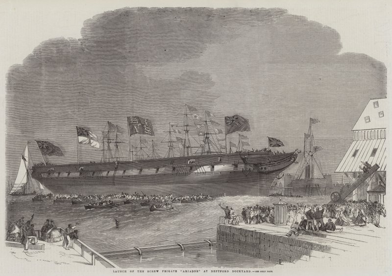 Lanzamiento de la fragata de tornillo Ariadne en el astillero de Deptford de Edwin Weedon