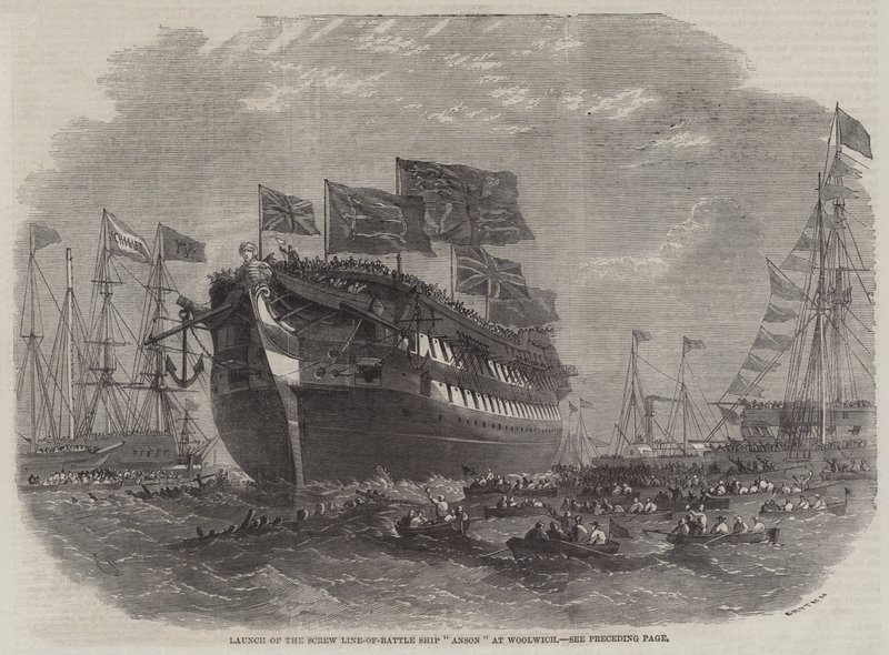 Lanzamiento del Barco de Línea de Batalla Anson en Woolwich de Edwin Weedon