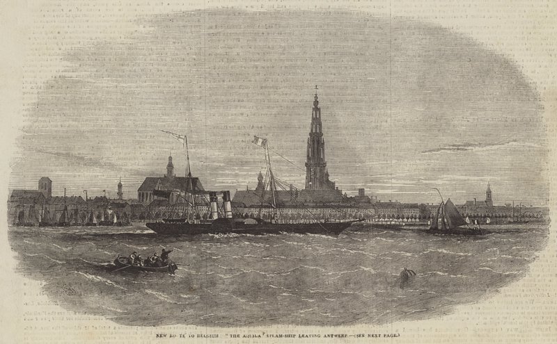 Nueva Ruta a Bélgica, El Barco de Vapor Aquila saliendo de Amberes de Edwin Weedon