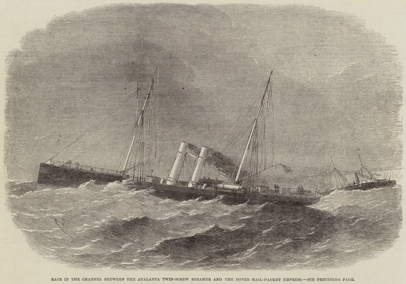 Carrera en el Canal entre el vapor de doble hélice Atalanta y el paquete de correo de Dover Empress de Edwin Weedon