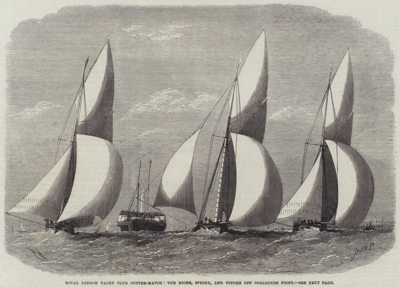 Regata del Royal London Yacht Club, el Niobe, Sphinx y Vindex frente a Coalhouse Point de Edwin Weedon