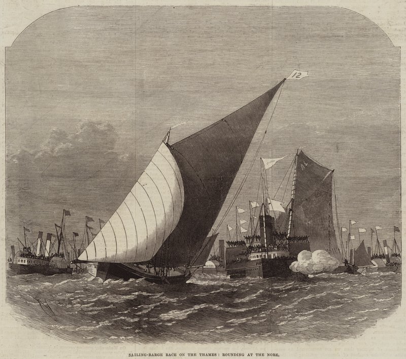 Carrera de barcazas de vela en el Támesis, girando en el Nore de Edwin Weedon