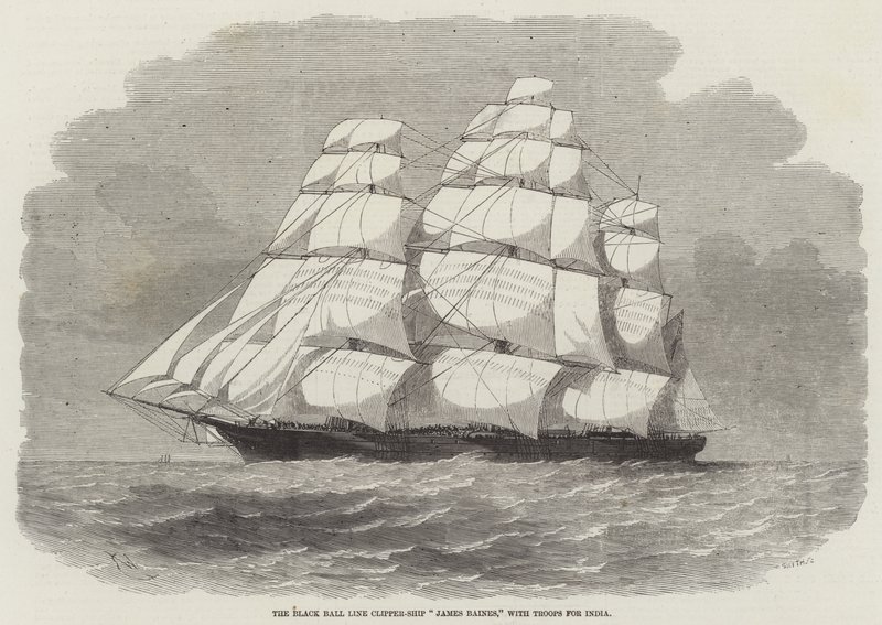 El Clipper-Ship James Baines de la Línea Black Ball, con tropas para India de Edwin Weedon