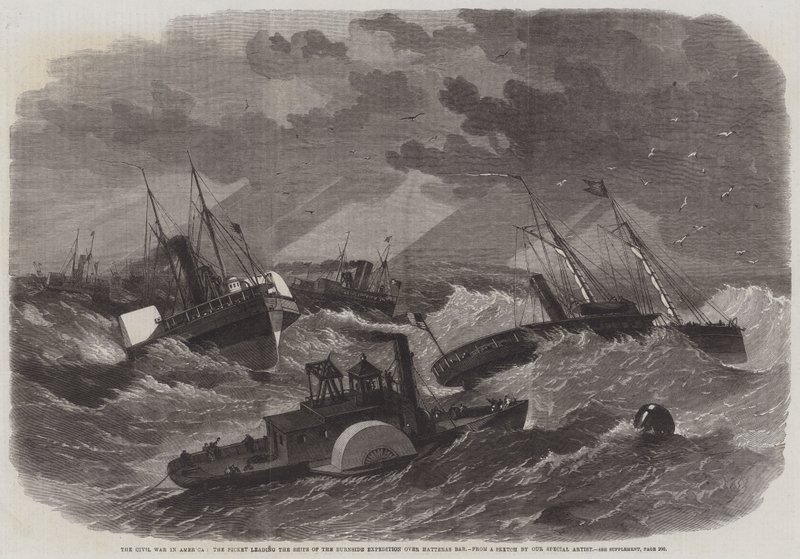 La Guerra Civil en América, el Piquete guiando los Barcos de la Expedición Burnside sobre el Bar de Hatteras de Edwin Weedon