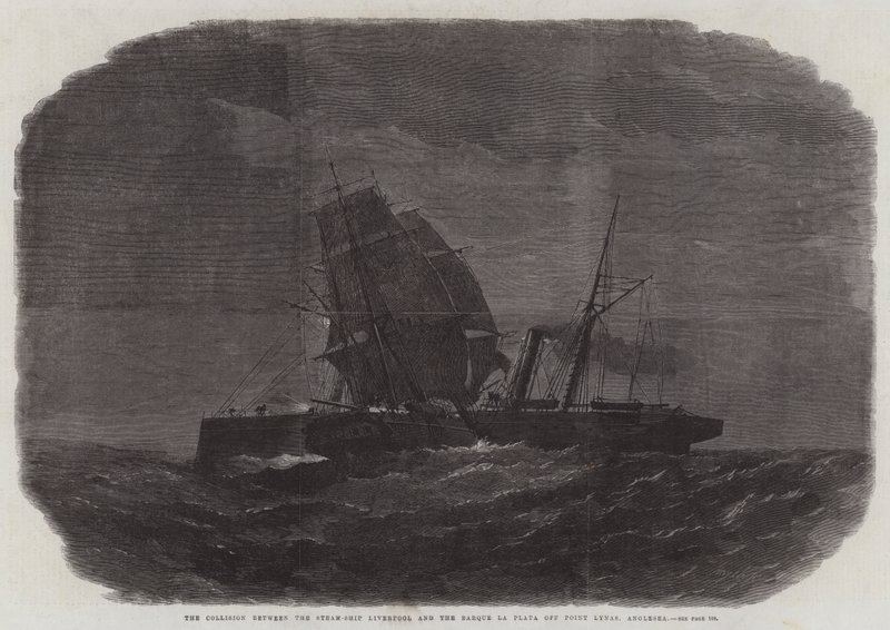 La colisión entre el barco de vapor Liverpool y el bergantín la Plata frente a Point Lynas, Anglesea de Edwin Weedon
