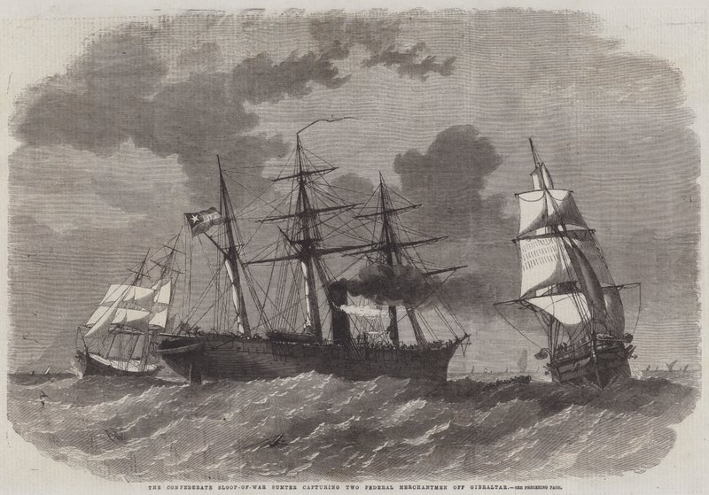 El balandro de guerra confederado Sumter capturando dos mercantes federales frente a Gibraltar de Edwin Weedon