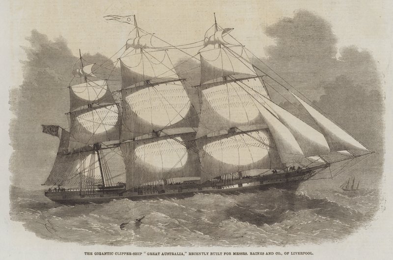 El gigantesco clipper Great Australia, recientemente construido para Messers Baines and Company, de Liverpool de Edwin Weedon
