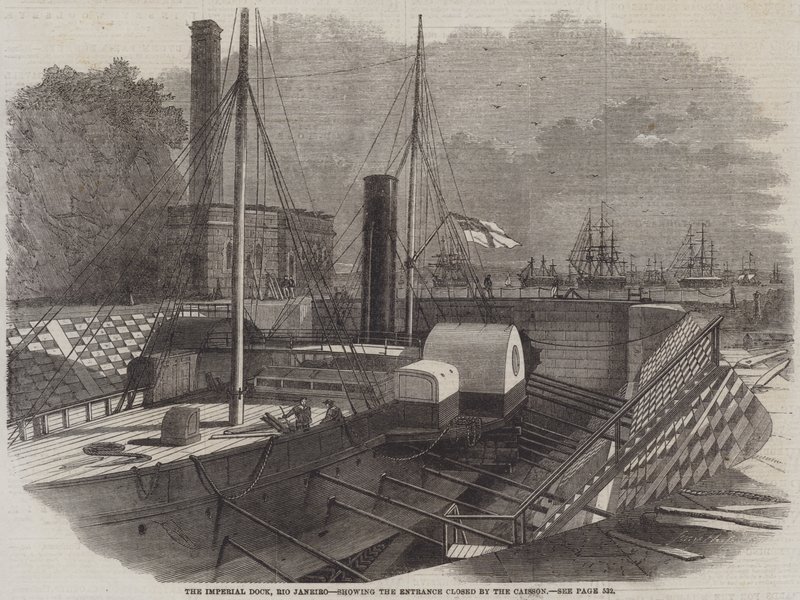 El muelle imperial, Río de Janeiro, mostrando la entrada cerrada por el cajón de Edwin Weedon