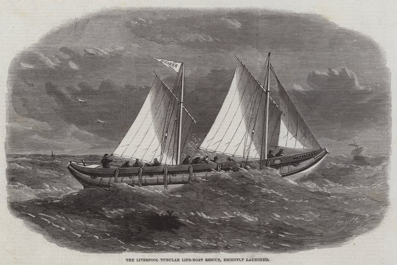 El rescate del bote salvavidas tubular de Liverpool, recientemente lanzado de Edwin Weedon