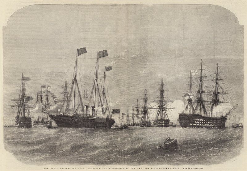 La revisión naval, la flota rodeando los barcos pivote en el Nab, Portsmouth de Edwin Weedon