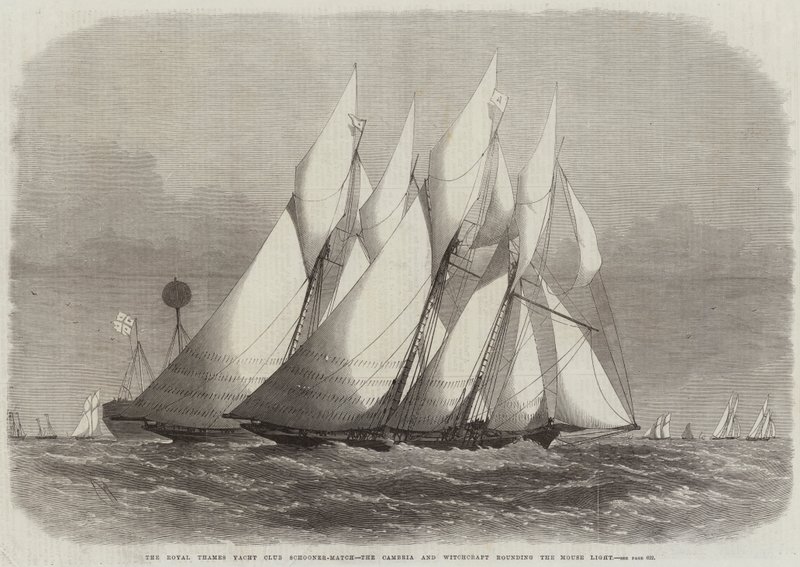 El Royal Thames Yacht Club Schooner-Match, el Cambria y Witchcraft rodeando el Mouse Light de Edwin Weedon