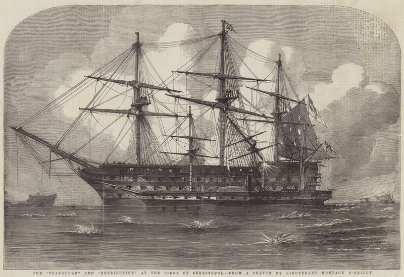 El Trafalgar y la Retribución en el sitio de Sebastopol de Edwin Weedon