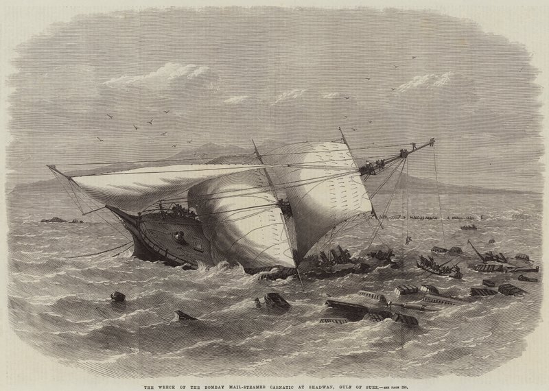 El naufragio del vapor de correo Bombay Carnatic en Shadwan, Golfo de Suez de Edwin Weedon
