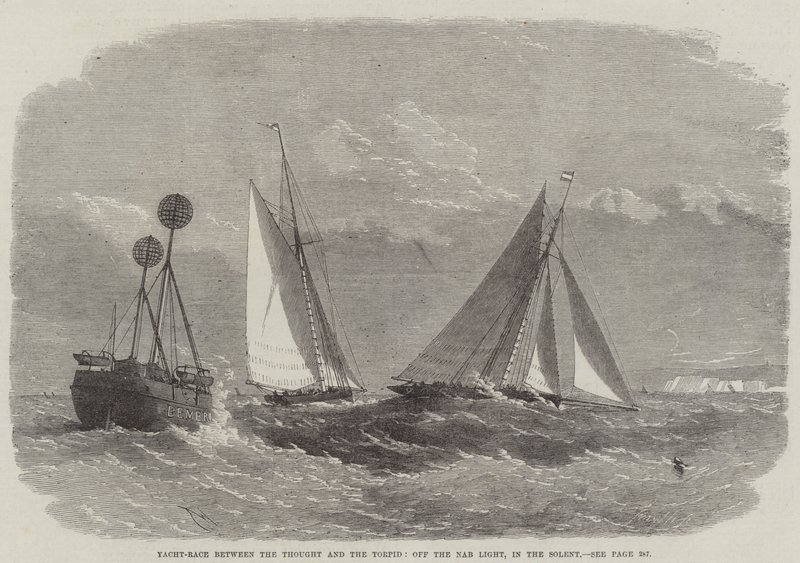 Carrera de yates entre el Thought y el Torpid, frente a la luz Nab, en el Solent de Edwin Weedon