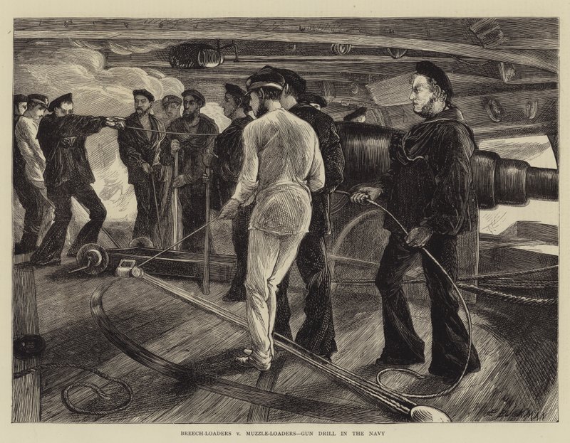 Cargadores de retrocarga vs Cargadores de avancarga, ejercicio de armas en la marina de Edwin Buckman