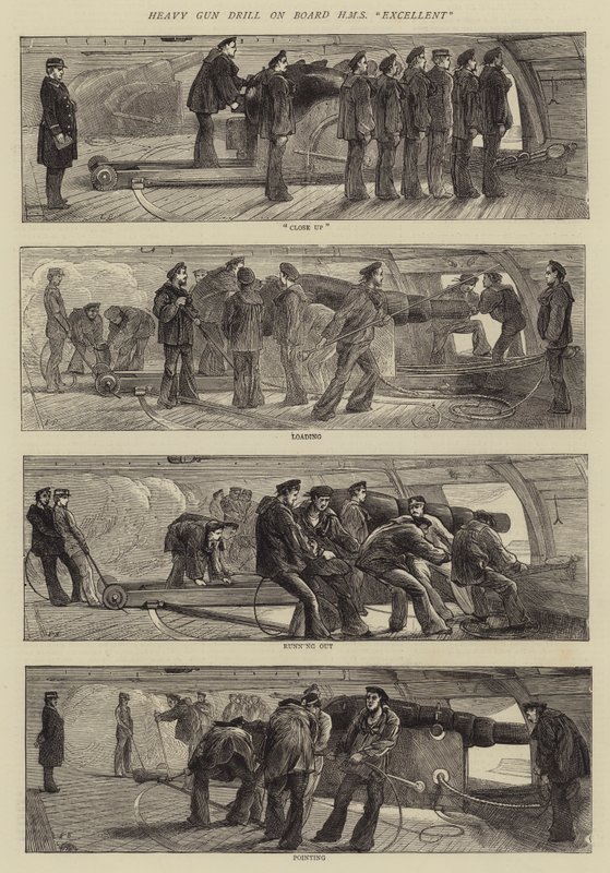 Ejercicio de artillería pesada a bordo del HMS Excellent de Edwin Buckman