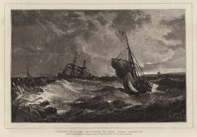 Pesca, arrastreros regresando al puerto, Great Yarmouth de Edwin Hayes