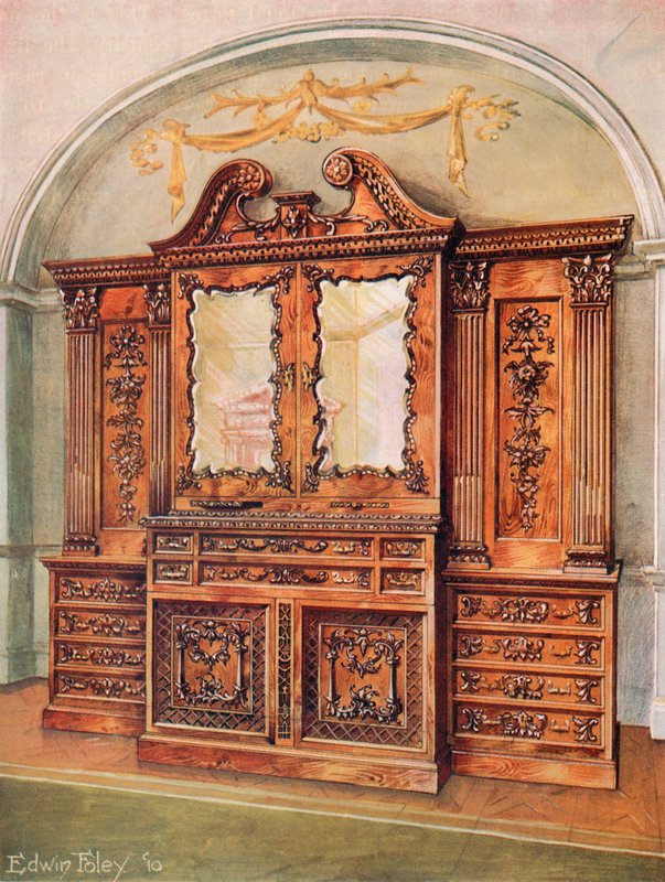 Librero cerrado tallado de caoba - Estilo de Chippendale - Influencia francesa de Edwin John Foley