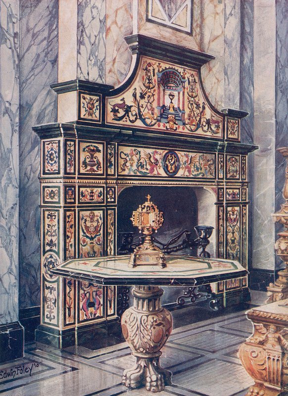 Chimenea en Mosaico de Colores. Florentino. Mesa en Mosaico de Colores. Florentino de Edwin John Foley