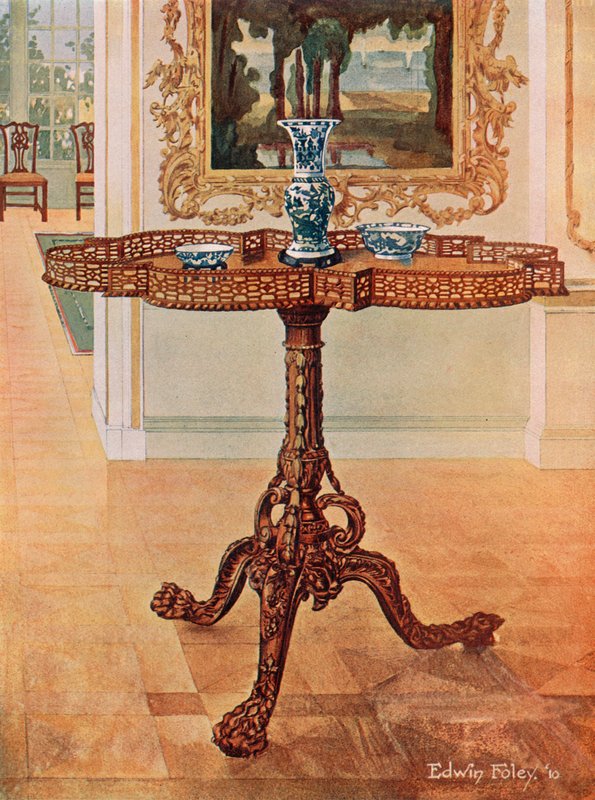 Mesa de Galería con Borde de Fretado--Escuela Chippendale de Edwin John Foley