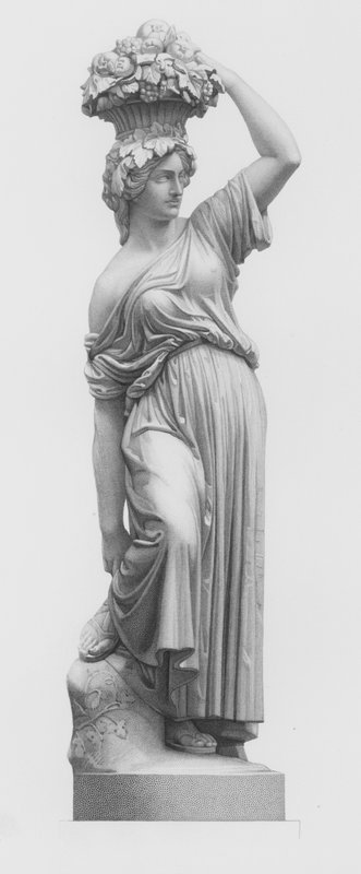 El recolector de frutas, grabado por E Roffe de la estatua de E Wolff (grabado) de Edwin Roffe