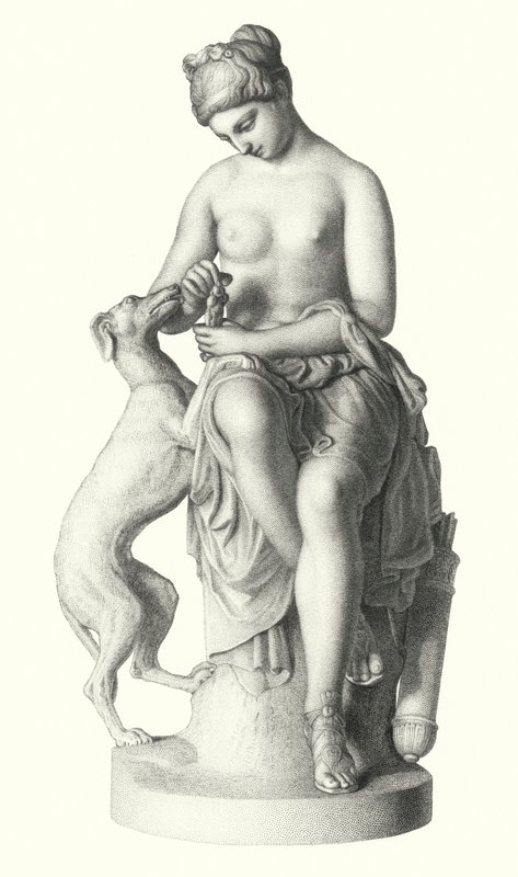 La cazadora, grabado por E Roffe de la estatua de R J Wyatt, en posesión de la Reina (grabado) de Edwin Roffe