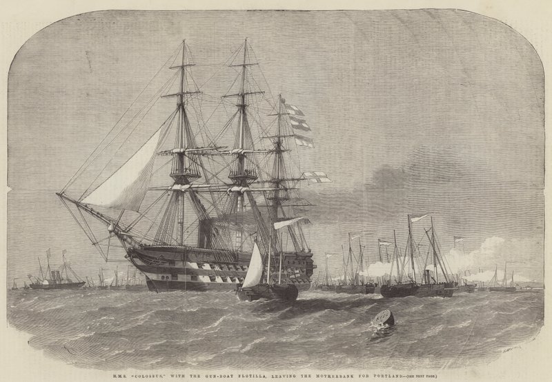 HMS Colossus, con la Flotilla de Botes de Guerra, saliendo de Motherbank hacia Portland de Edwin Weedon