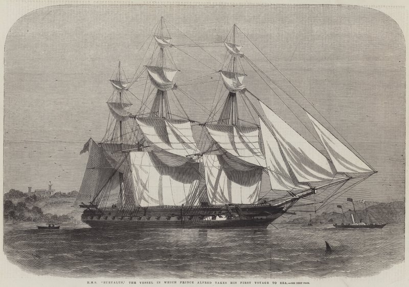 HMS Euryalus, el barco en el que el príncipe Alfredo realiza su primer viaje al mar de Edwin Weedon