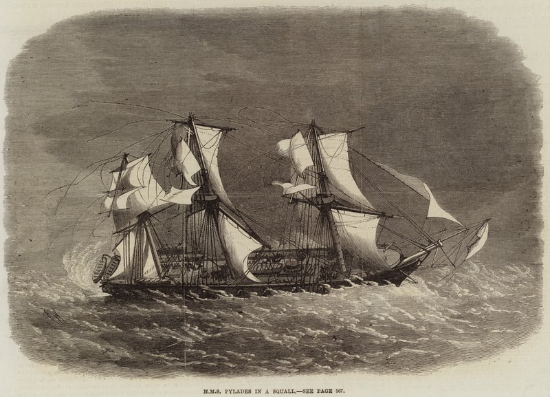 HMS Pylades en una tormenta de Edwin Weedon