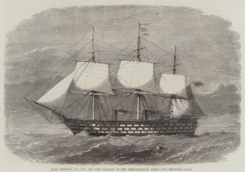 HMS Victoria, 102 cañones, el nuevo buque insignia de la Flota del Mediterráneo de Edwin Weedon