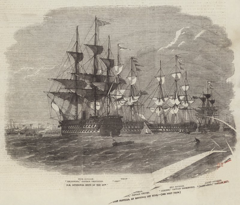 Buques divisionales de HM de la flotilla de cañoneras, en fondeaderos frente a Ryde de Edwin Weedon