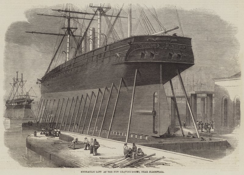 Elevador hidráulico en los nuevos diques secos, cerca de Blackwall de Edwin Weedon