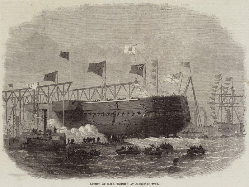Lanzamiento del HMS Triumph en Jarrow-on-Tyne de Edwin Weedon
