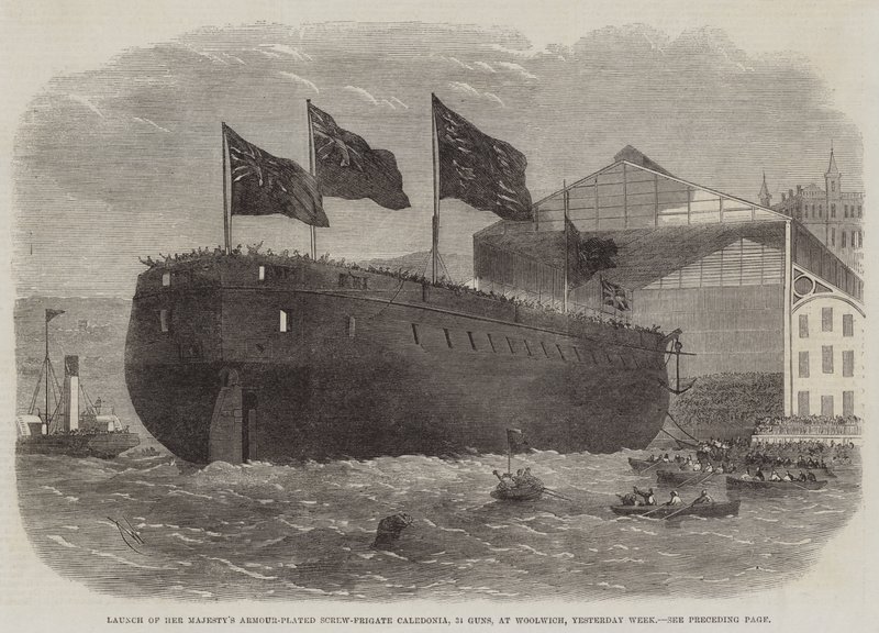 Lanzamiento del Acorazado de Tornillo de Su Majestad Caledonia, 31 Cañones, en Woolwich, la Semana Pasada de Edwin Weedon