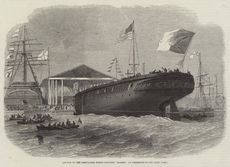 Lanzamiento de la corbeta de tornillo portuguesa Sagres, en Limehouse de Edwin Weedon