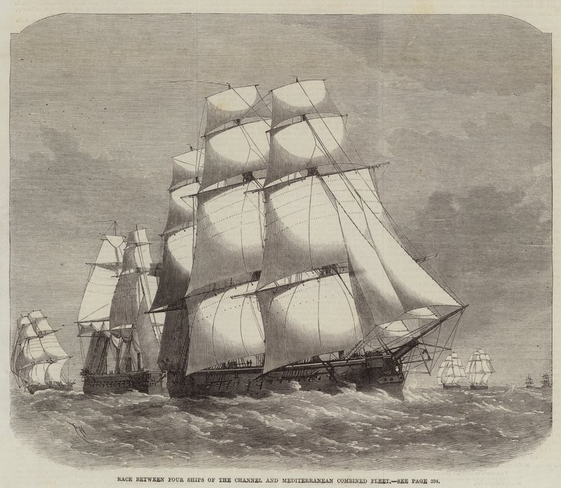 Carrera entre cuatro barcos de la flota combinada del Canal y el Mediterráneo de Edwin Weedon