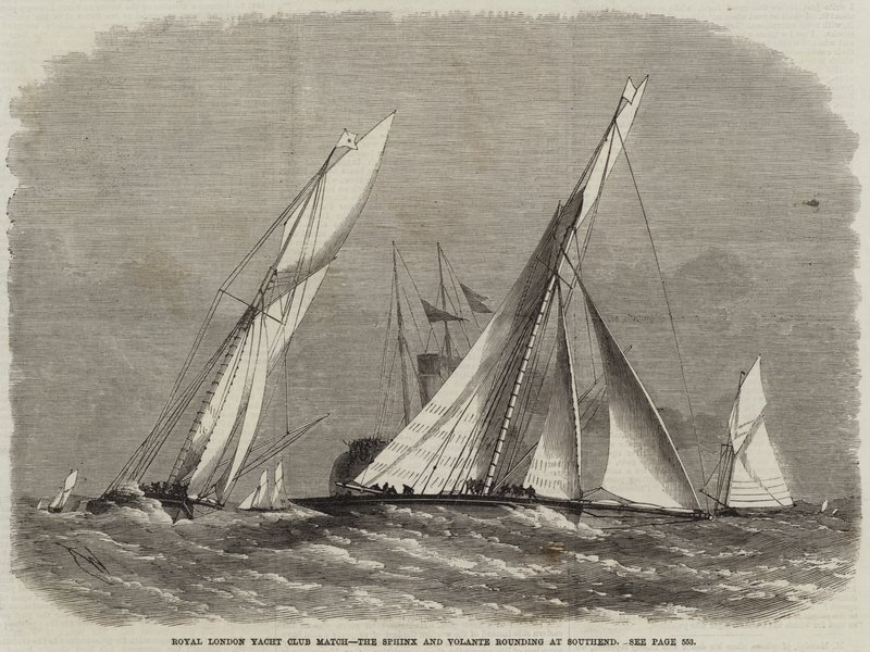 Competencia del Royal London Yacht Club, el Sphinx y Volante girando en Southend de Edwin Weedon