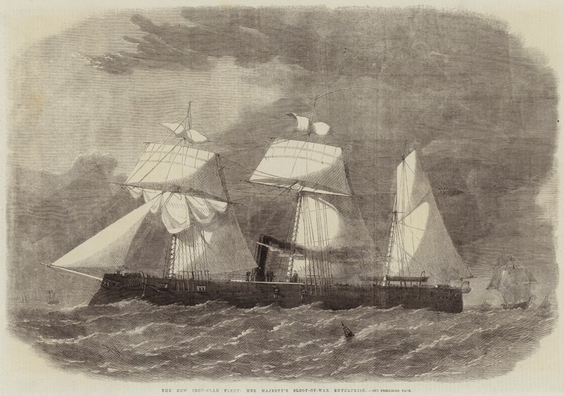 La nueva flota acorazada, el bergantín de guerra de Su Majestad Enterprise de Edwin Weedon