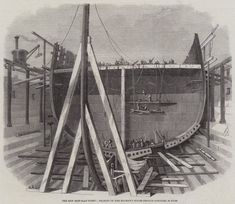 La nueva flota acorazada, estructura de la fragata de vapor de Su Majestad Achilles, 50 cañones de Edwin Weedon