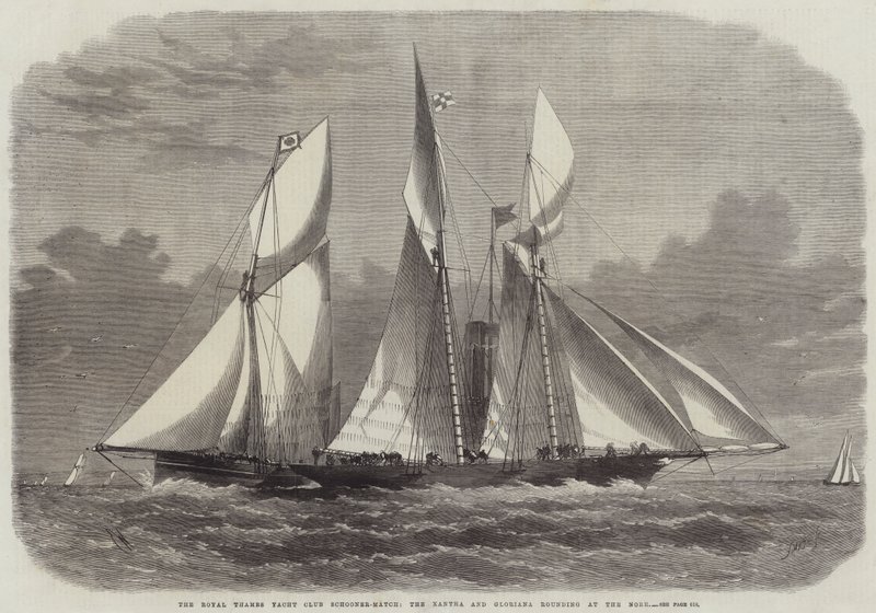 El Royal Thames Yacht Club Schooner-Match, el Xantha y Gloriana girando en el Nore de Edwin Weedon