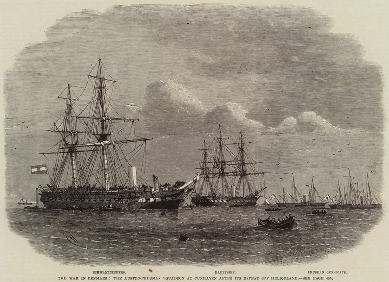 La guerra en Dinamarca, el escuadrón austro-prusiano en Cuxhaven después de su derrota en Heligoland de Edwin Weedon