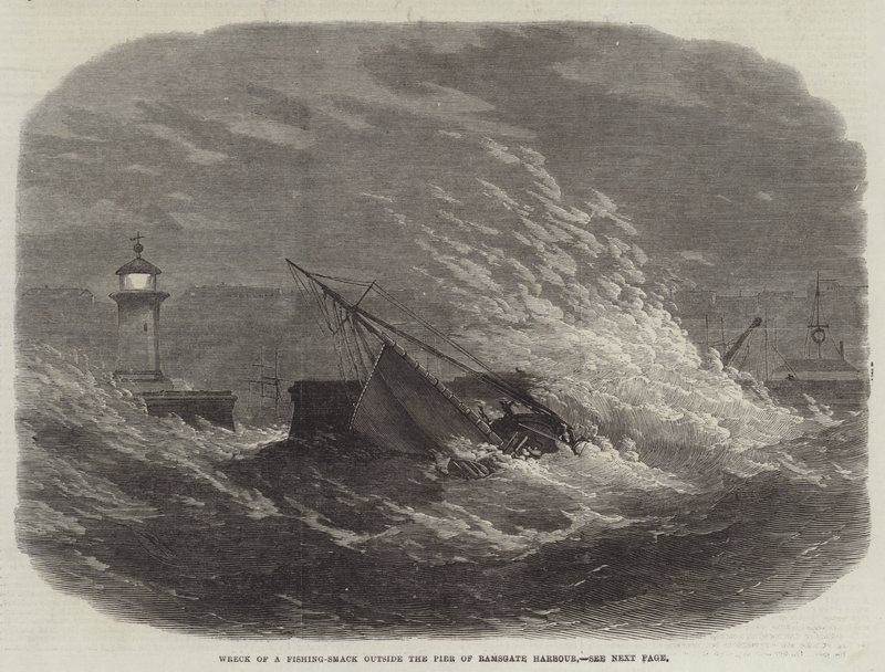 Naufragio de un Barco Pesquero fuera del Muelle del Puerto de Ramsgate de Edwin Weedon