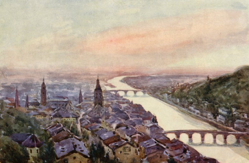 El Rin: Heidelberg y el Neckar (litografía en color) de Effie Jardine