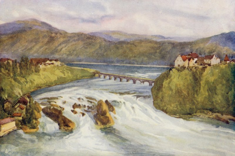 El Rin: Las cataratas del Rin, Schaffhausen (litografía en color) de Effie Jardine