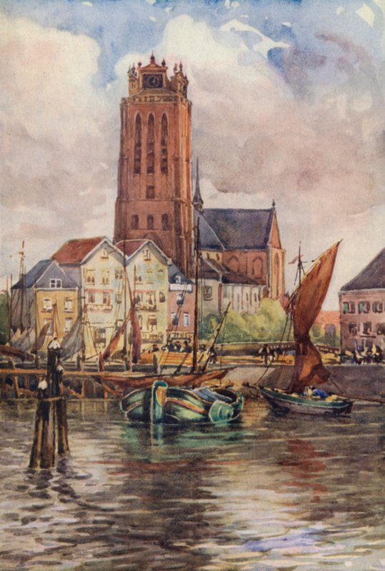 El Rin: La Groote Kerk, Dordrecht (litografía en color) de Effie Jardine