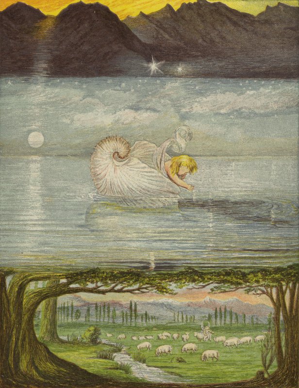 Un barco dorado en una gran, gran agua (litografía en color) de Eleanor Fortescue Brickdale