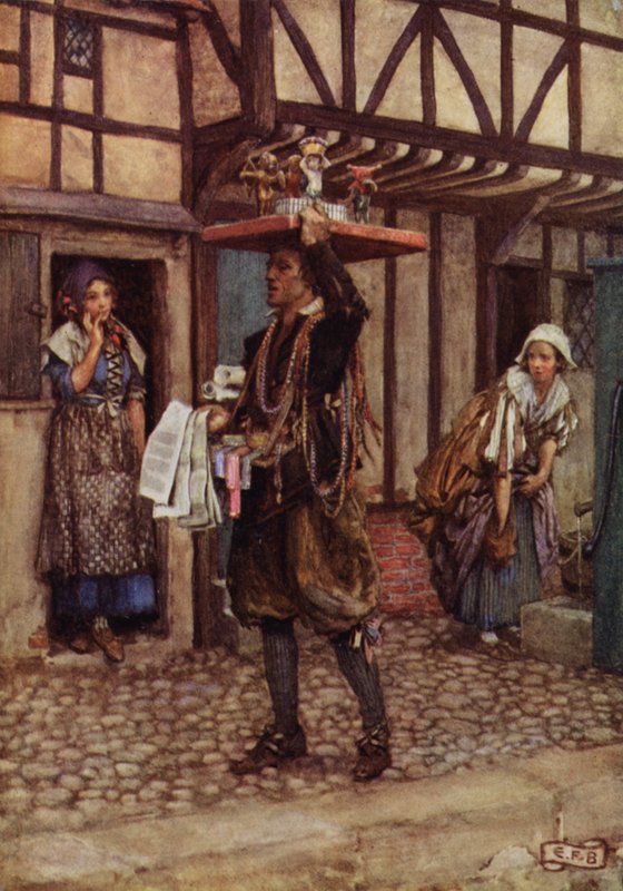 Bellas prendas para señoras, baratas, elegidas, valientes y nuevas (litografía en color) de Eleanor Fortescue Brickdale