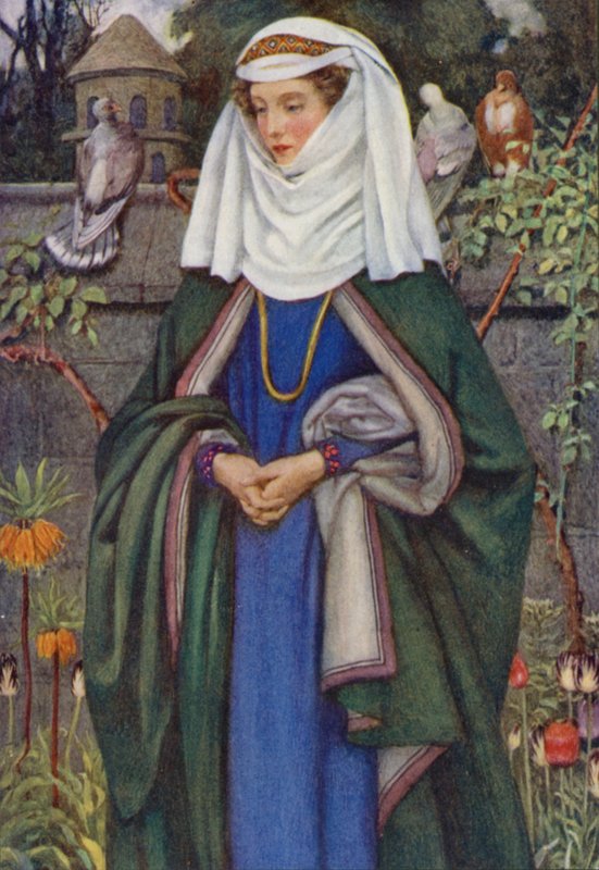 Ilustración de Idilios del Rey de Alfred Lord Tennyson (litografía en color) de Eleanor Fortescue Brickdale