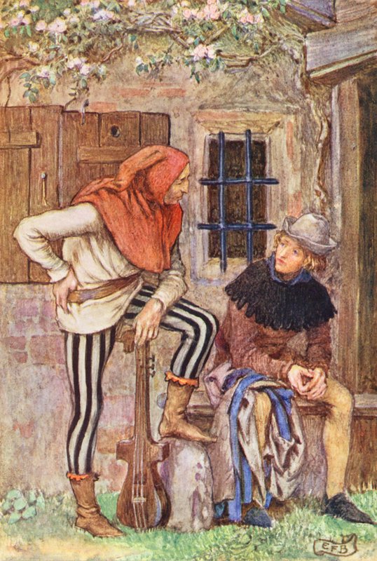 Ilustración para The Gathering of Brother Hilarius de Michael Fairless (litografía en color) de Eleanor Fortescue Brickdale